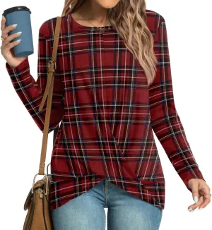 HOTGIFT Women's Long Sleeve Tunic Tops Casual Crewneck T-Shirts Front Twist Top Tee Blouse For Leggings