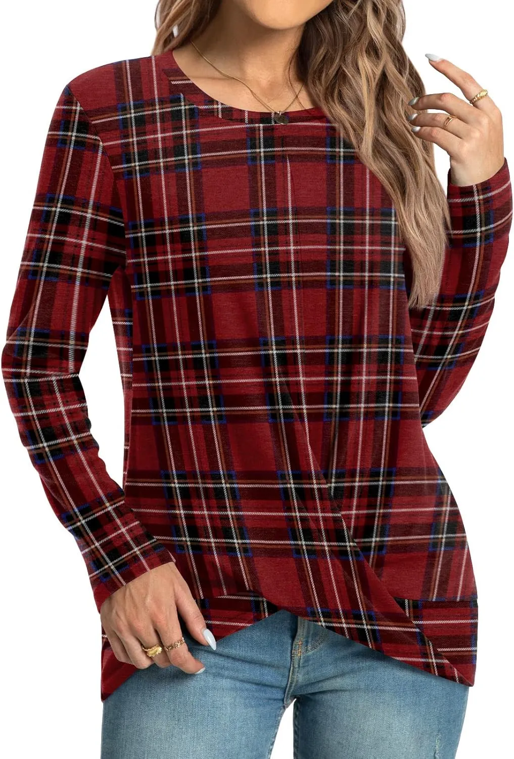 HOTGIFT Women's Long Sleeve Tunic Tops Casual Crewneck T-Shirts Front Twist Top Tee Blouse For Leggings