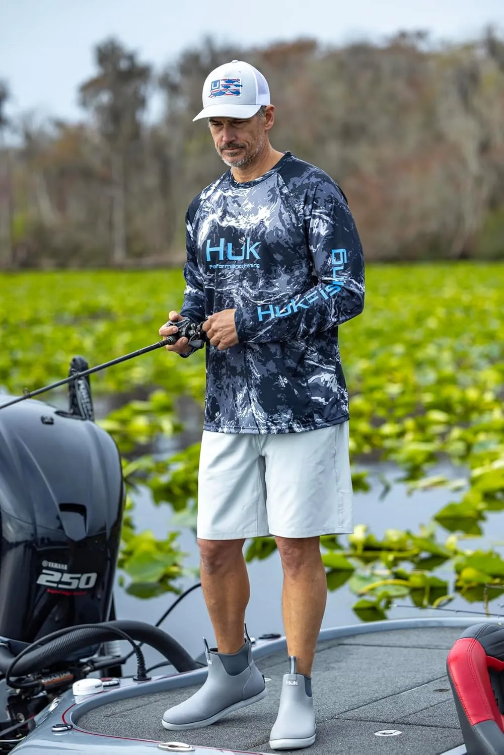 HUK Men's Pursuit Pattern Crew Sleeve, Performance Shirt