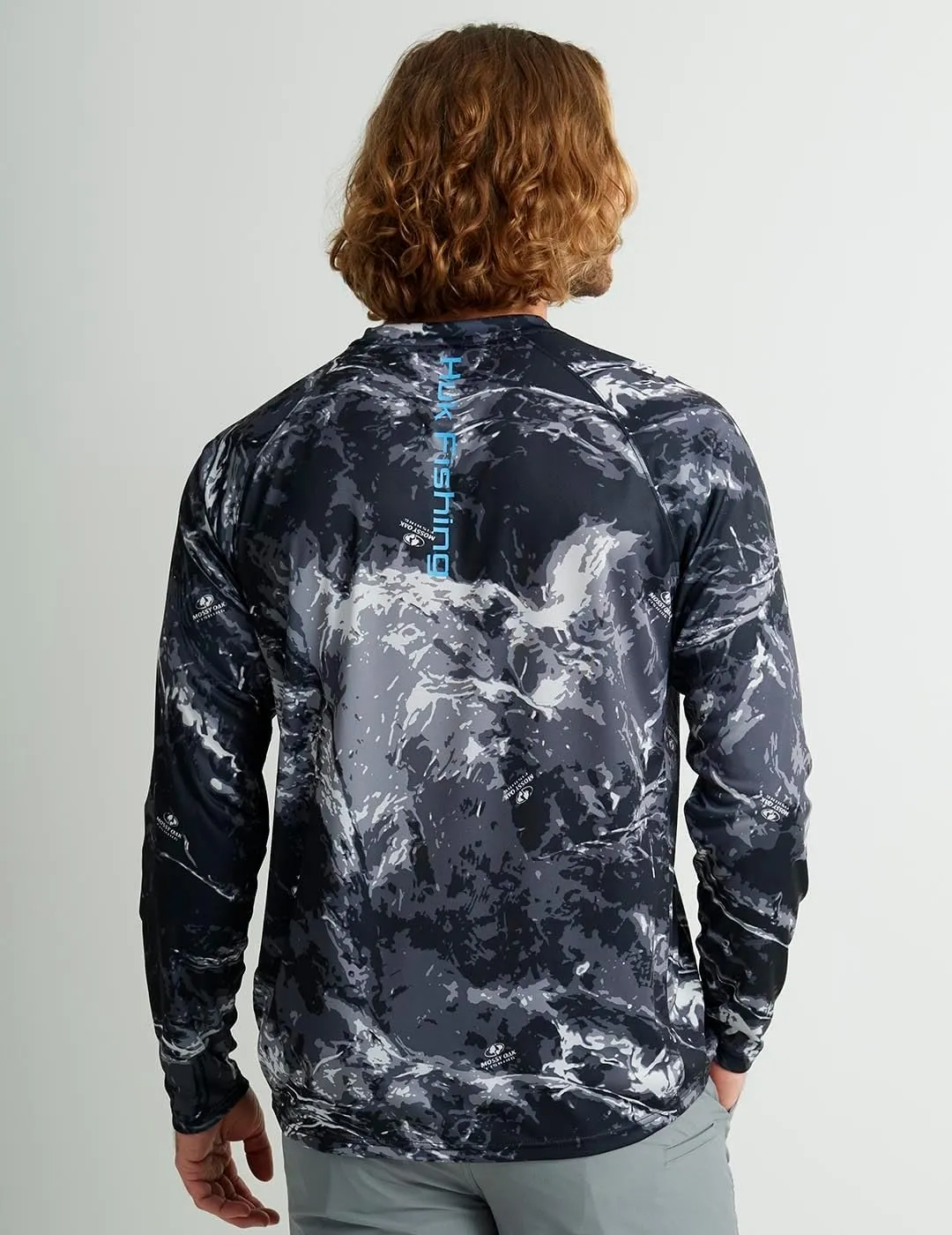 HUK Men's Pursuit Pattern Crew Sleeve, Performance Shirt