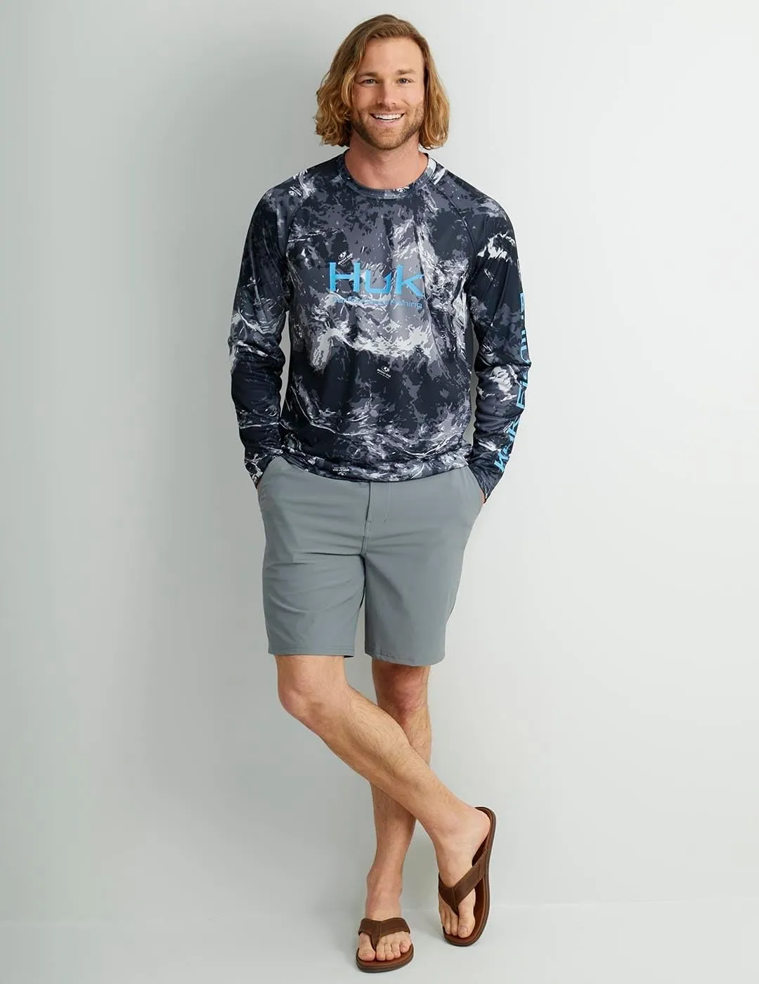 HUK Men's Pursuit Pattern Crew Sleeve, Performance Shirt