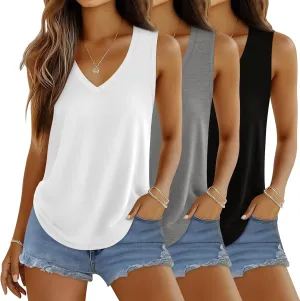Huukeay 3 Pack Women's Tank Tops V Neck Loose Fit Casual Shirts Flowy Trendy Sleeveless Summer Basic Tee 2025 Fashion