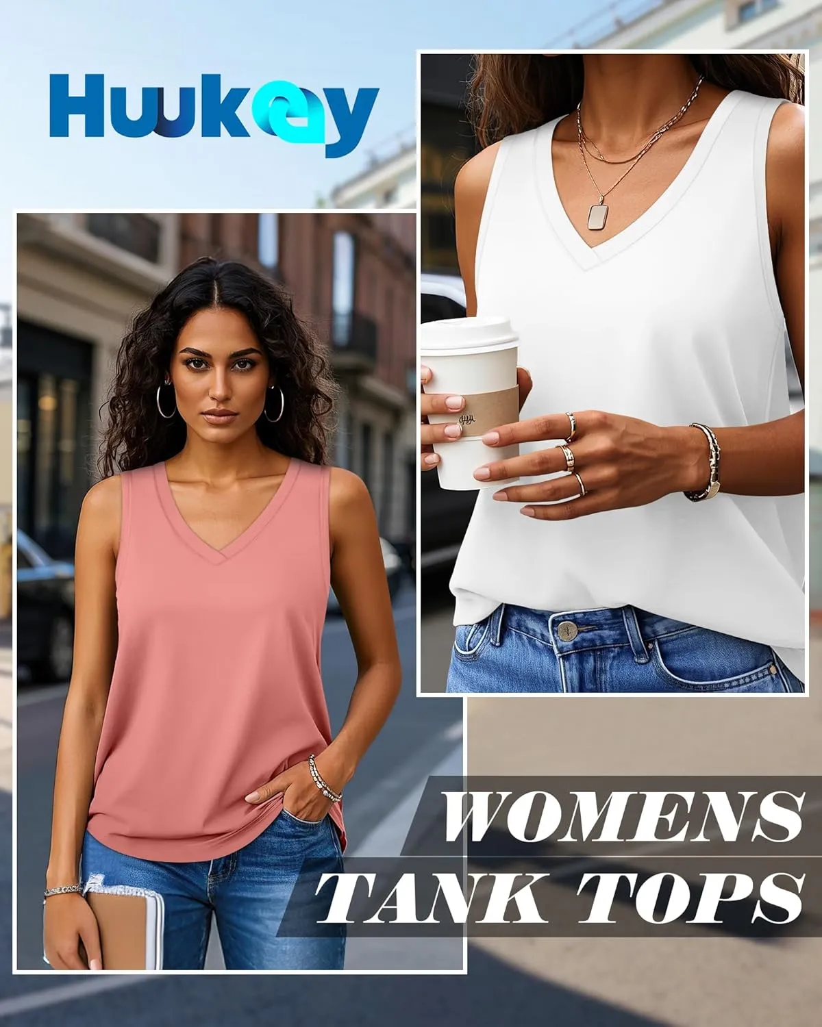 Huukeay 3 Pack Women's Tank Tops V Neck Loose Fit Casual Shirts Flowy Trendy Sleeveless Summer Basic Tee 2025 Fashion