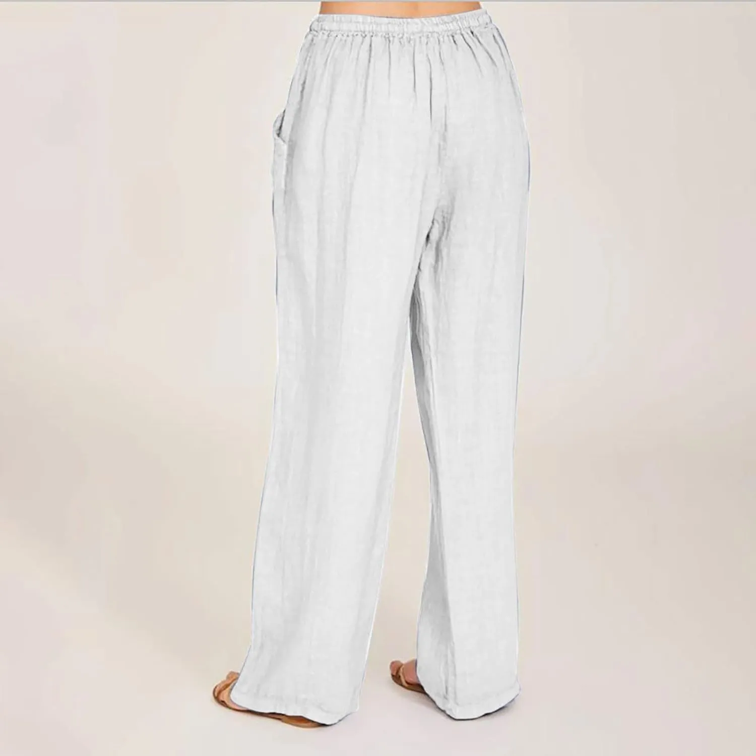 Hvyesh Women Cotton Linen Pants Summer Wide Leg Casual Loose Drawstring High Waist Palazzo Pants Trousers with Pockets