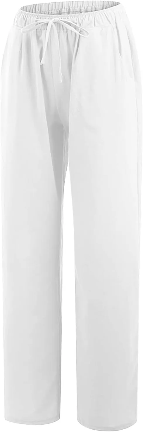 Hvyesh Women Cotton Linen Pants Summer Wide Leg Casual Loose Drawstring High Waist Palazzo Pants Trousers with Pockets