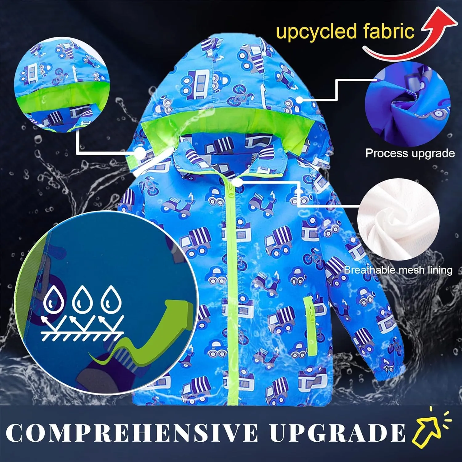 HZXVic Toddler Boys Raincoat Waterproof,Lightweight Kids Rain Poncho Jacket Windbreaker Outwear Coat
