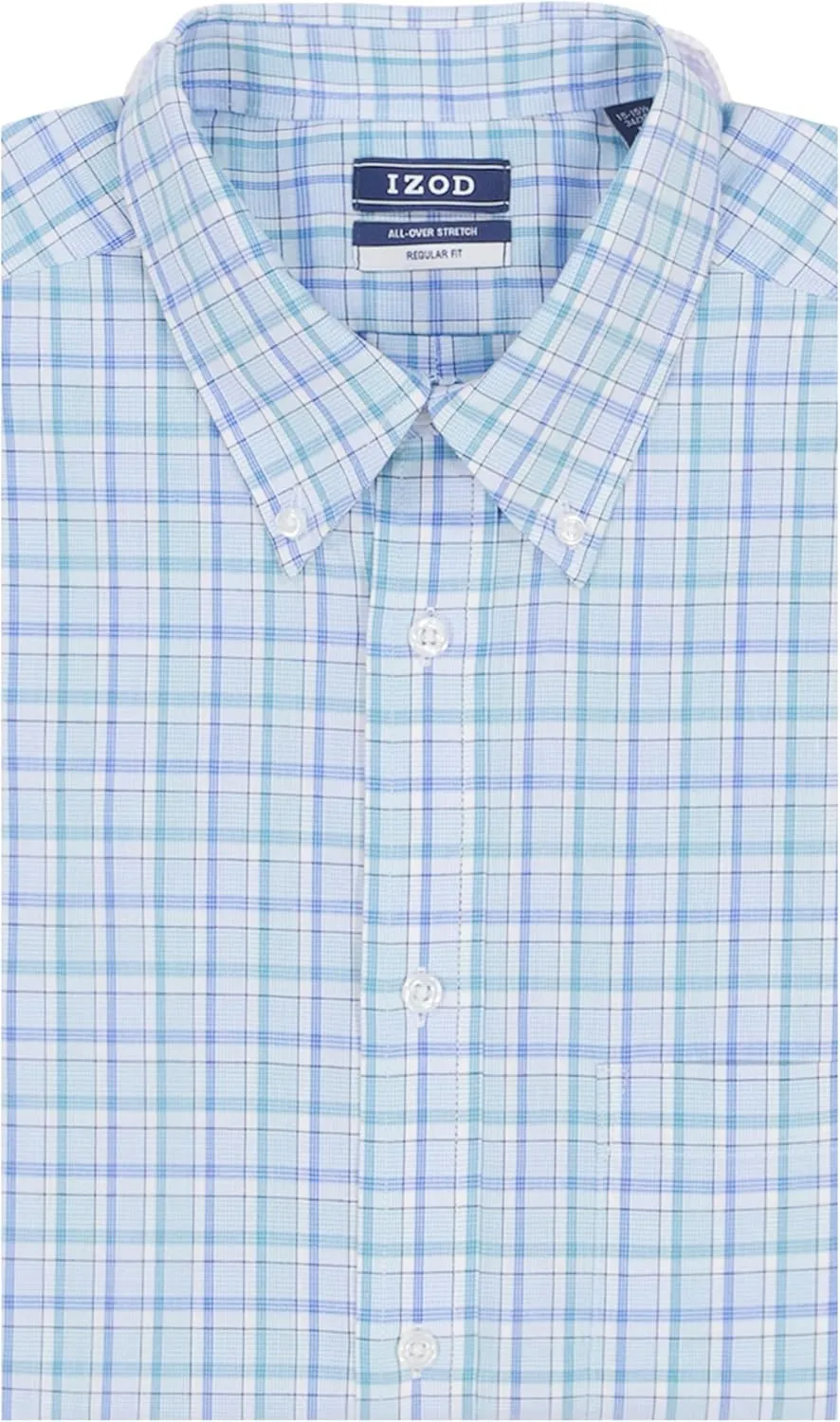 IZOD Men's Dress Shirt Regular Fit Long Sleeve Wrinkle Free Stretch Button Down Collar