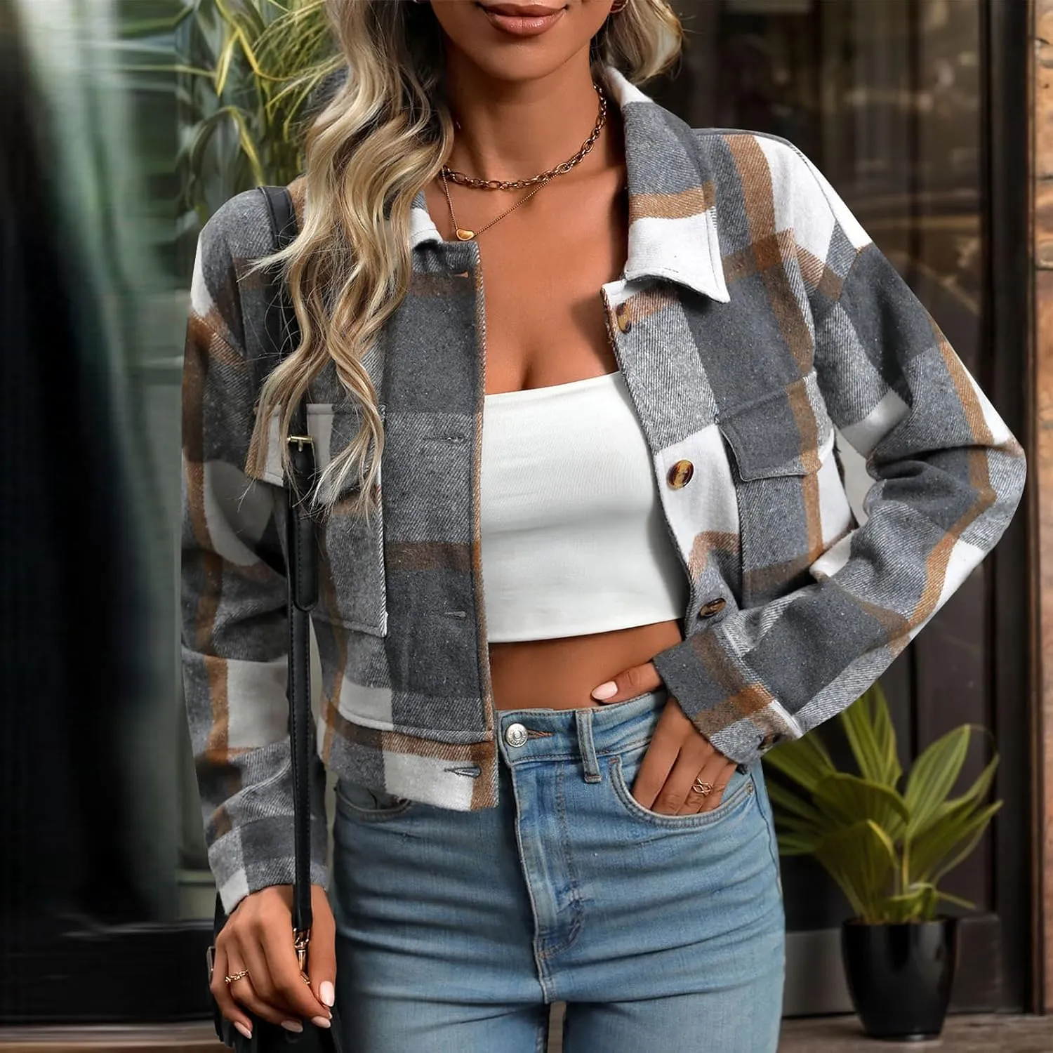 Jade Hare Pea Coat for Women Plaid Shackets Jacket Long Sleeve Peacoat Shirt Casual Lapel Button Down Flannel Trench Coats