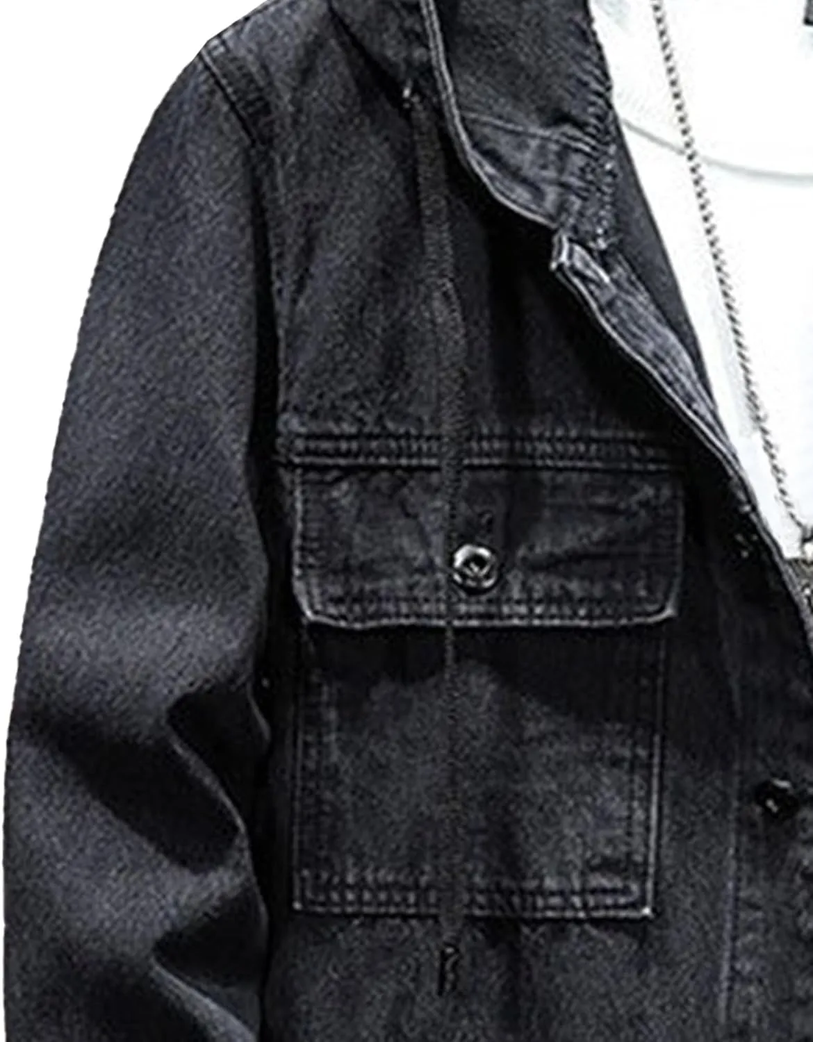 JEKE-DG Men Hoodie Jean Jacket Casual Slim Fit Denim Jacket Casual Long Sleeve Distressed Trucker Outwear with Hood