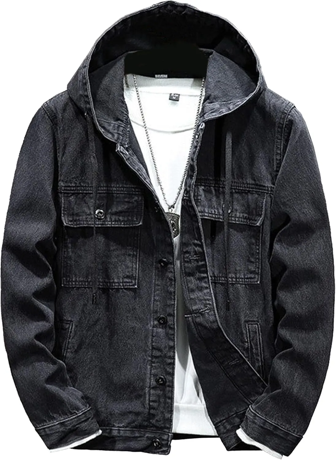 JEKE-DG Men Hoodie Jean Jacket Casual Slim Fit Denim Jacket Casual Long Sleeve Distressed Trucker Outwear with Hood