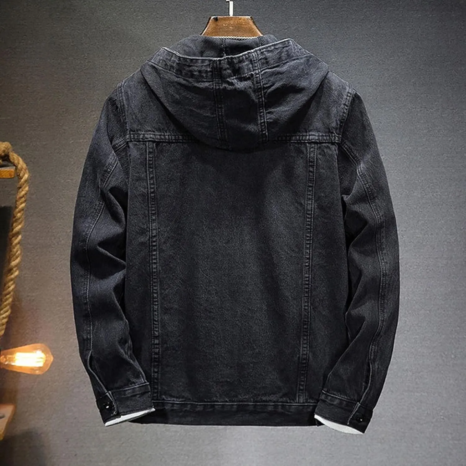 JEKE-DG Men Hoodie Jean Jacket Casual Slim Fit Denim Jacket Casual Long Sleeve Distressed Trucker Outwear with Hood