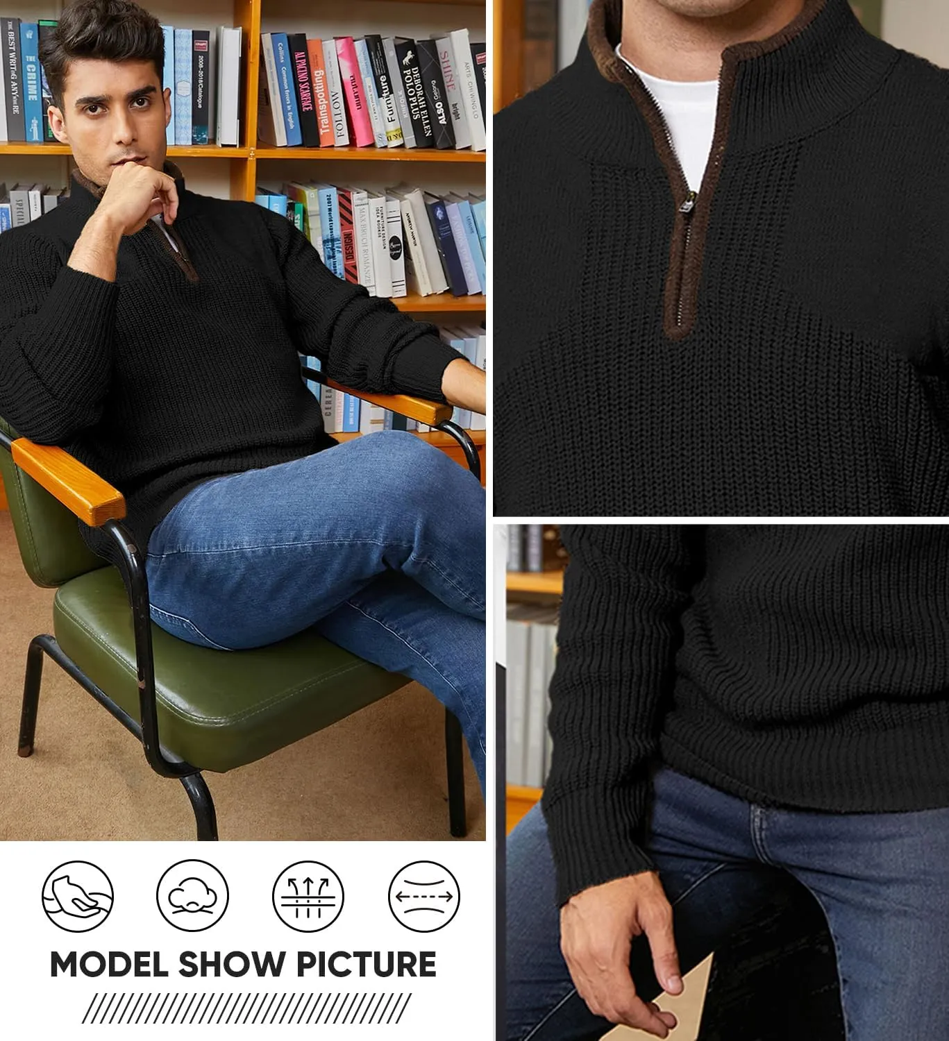 JMIERR Mens Quarter Zip Sweater Lightweight Mock Neck Casual Long Sleeve Knitted Solid Pullover Sweaters