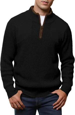 JMIERR Mens Quarter Zip Sweater Lightweight Mock Neck Casual Long Sleeve Knitted Solid Pullover Sweaters