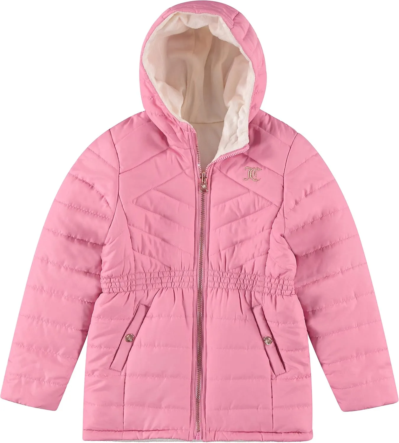 Juicy Couture Girls Reversable Coat, Faux Fur Hooded Winter Jacket, Warm Padded Parka Hoodie, Kids Heavyweight Winter Coat