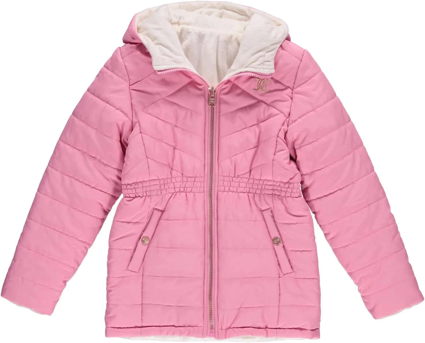 Juicy Couture Girls Reversable Coat, Faux Fur Hooded Winter Jacket, Warm Padded Parka Hoodie, Kids Heavyweight Winter Coat