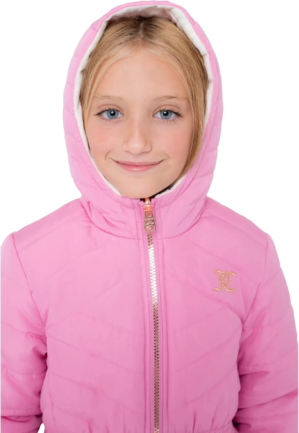 Juicy Couture Girls Reversable Coat, Faux Fur Hooded Winter Jacket, Warm Padded Parka Hoodie, Kids Heavyweight Winter Coat