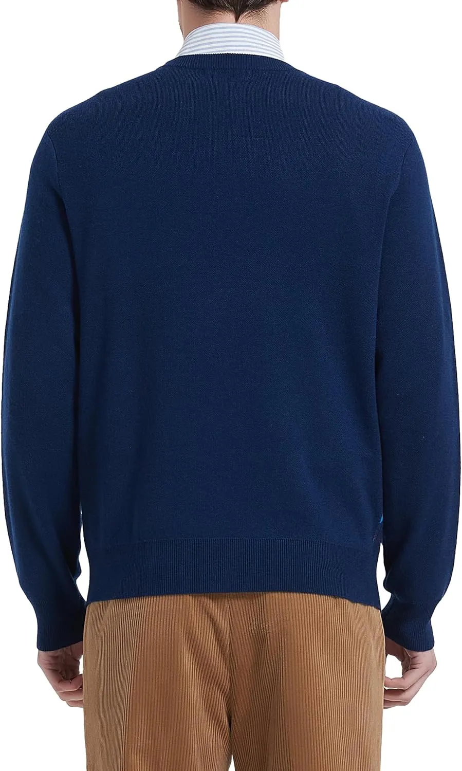 Kallspin Men's Wool Blend Crewneck Sweater Argyle Long Sleeve Pullover Sweater for Casual Or Dressy Wear