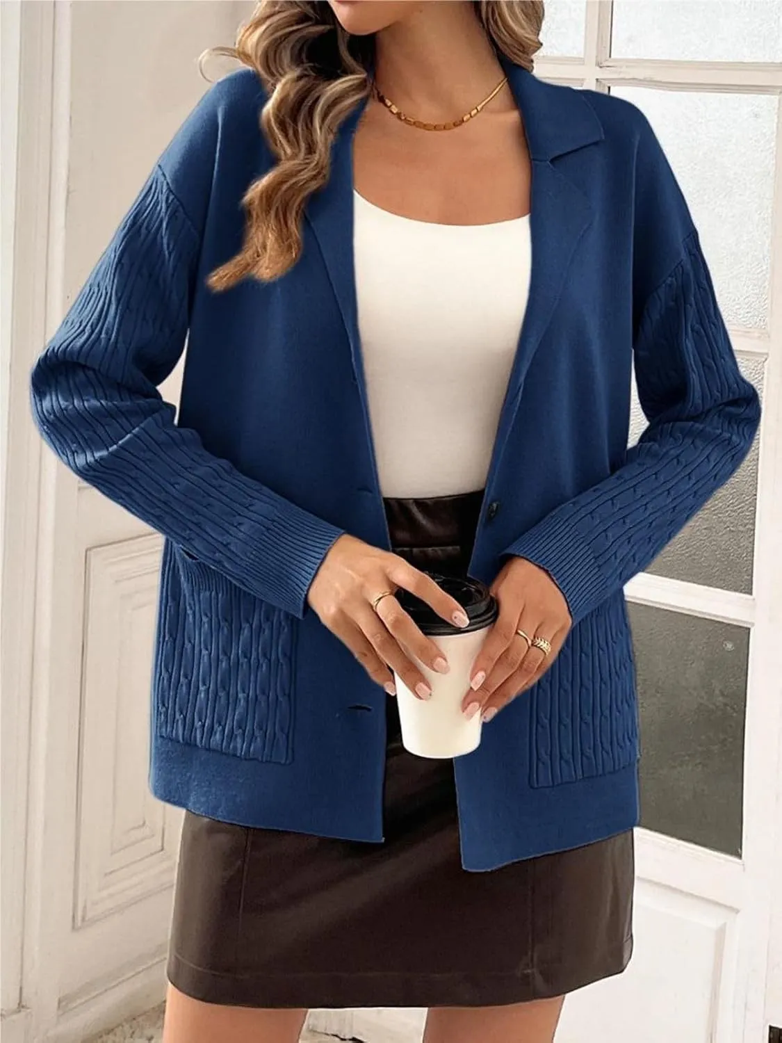 Kate Kasin Women Sweater Blazer Casual Office Business Work Jacket Knit Blazer Sweater Coat S-2xl