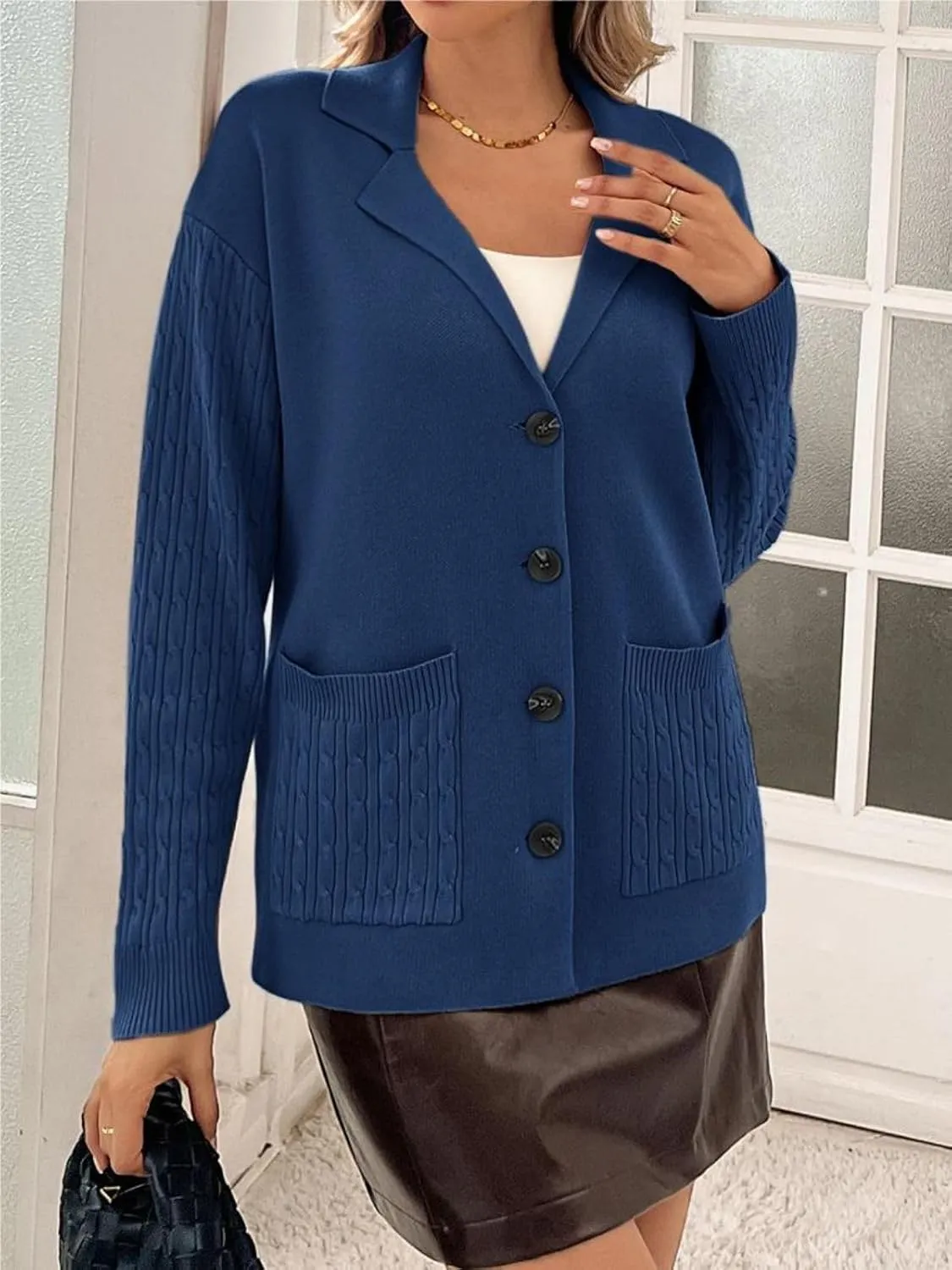 Kate Kasin Women Sweater Blazer Casual Office Business Work Jacket Knit Blazer Sweater Coat S-2xl