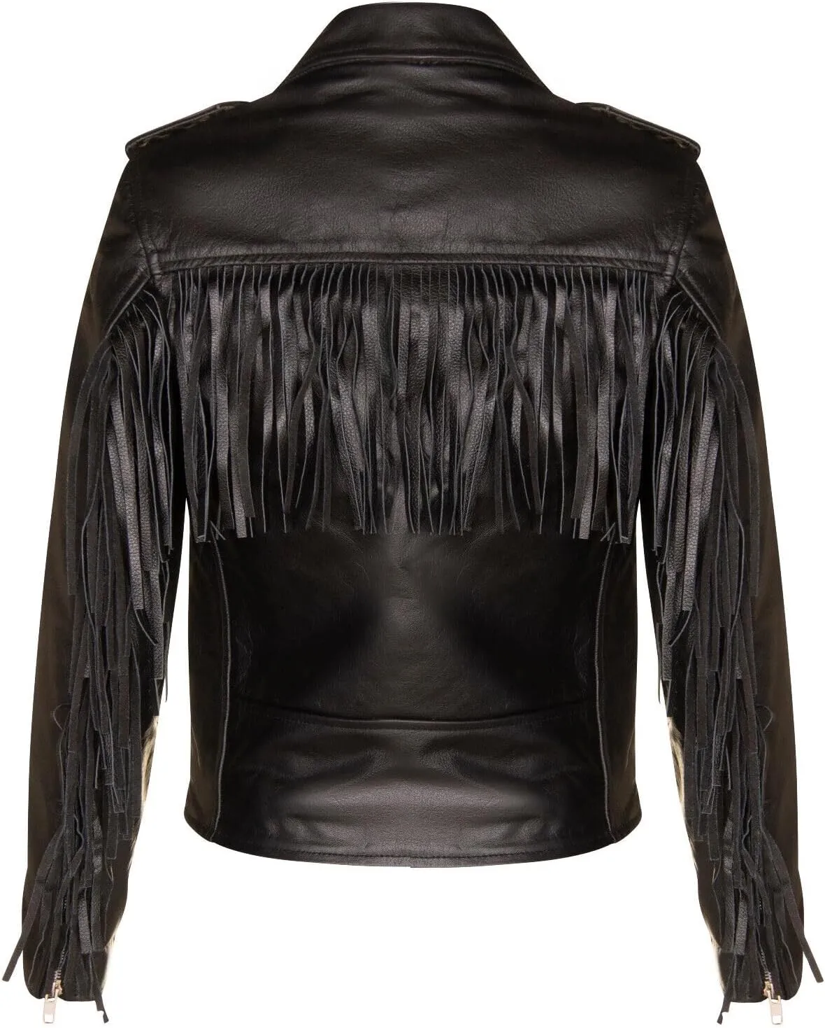 Ladies Black FRINGE Leather Brando TASSELED Motorcycle Retro Cow Hide Biker Jacket