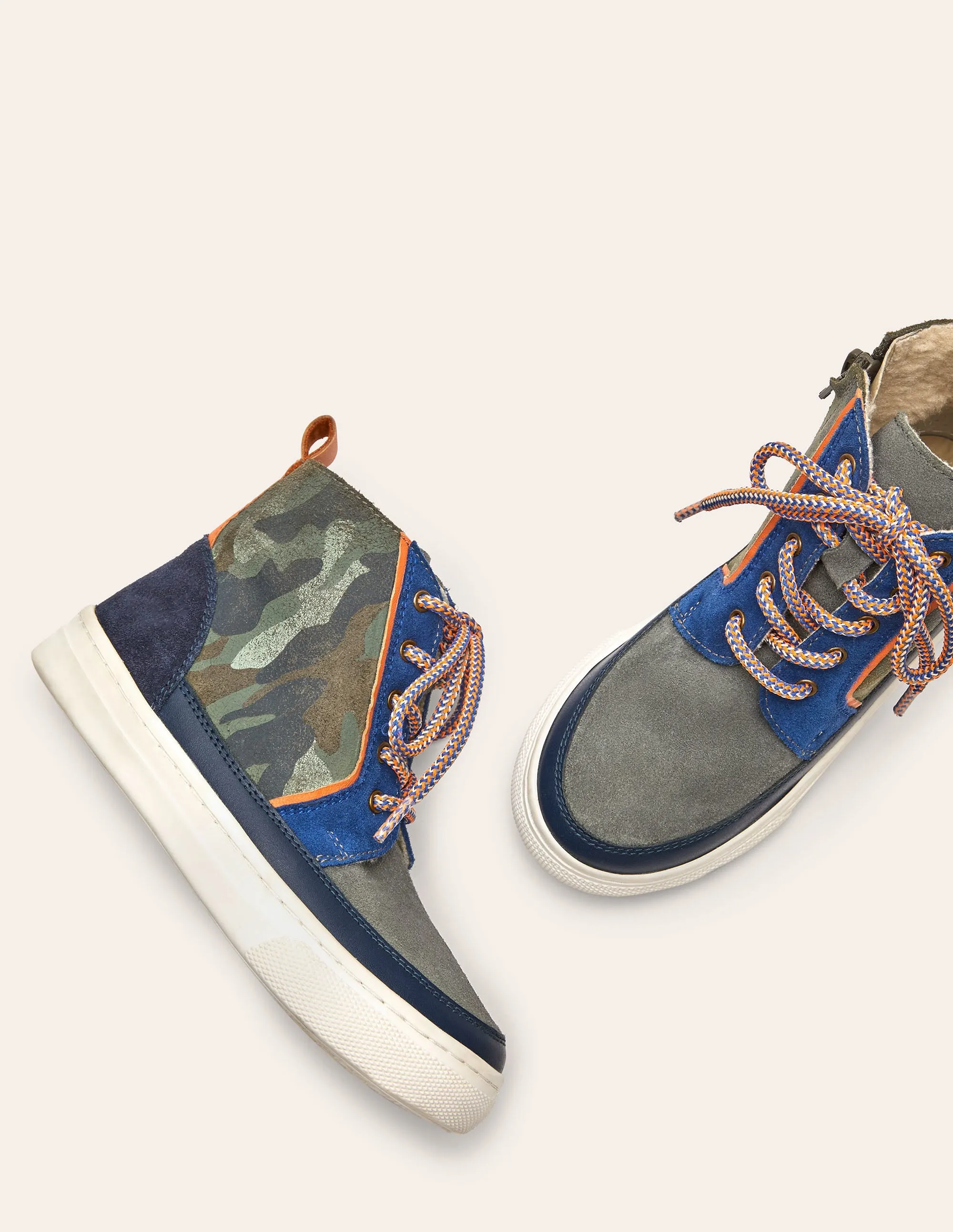 Leather Lace Up Boots-Khaki Camo