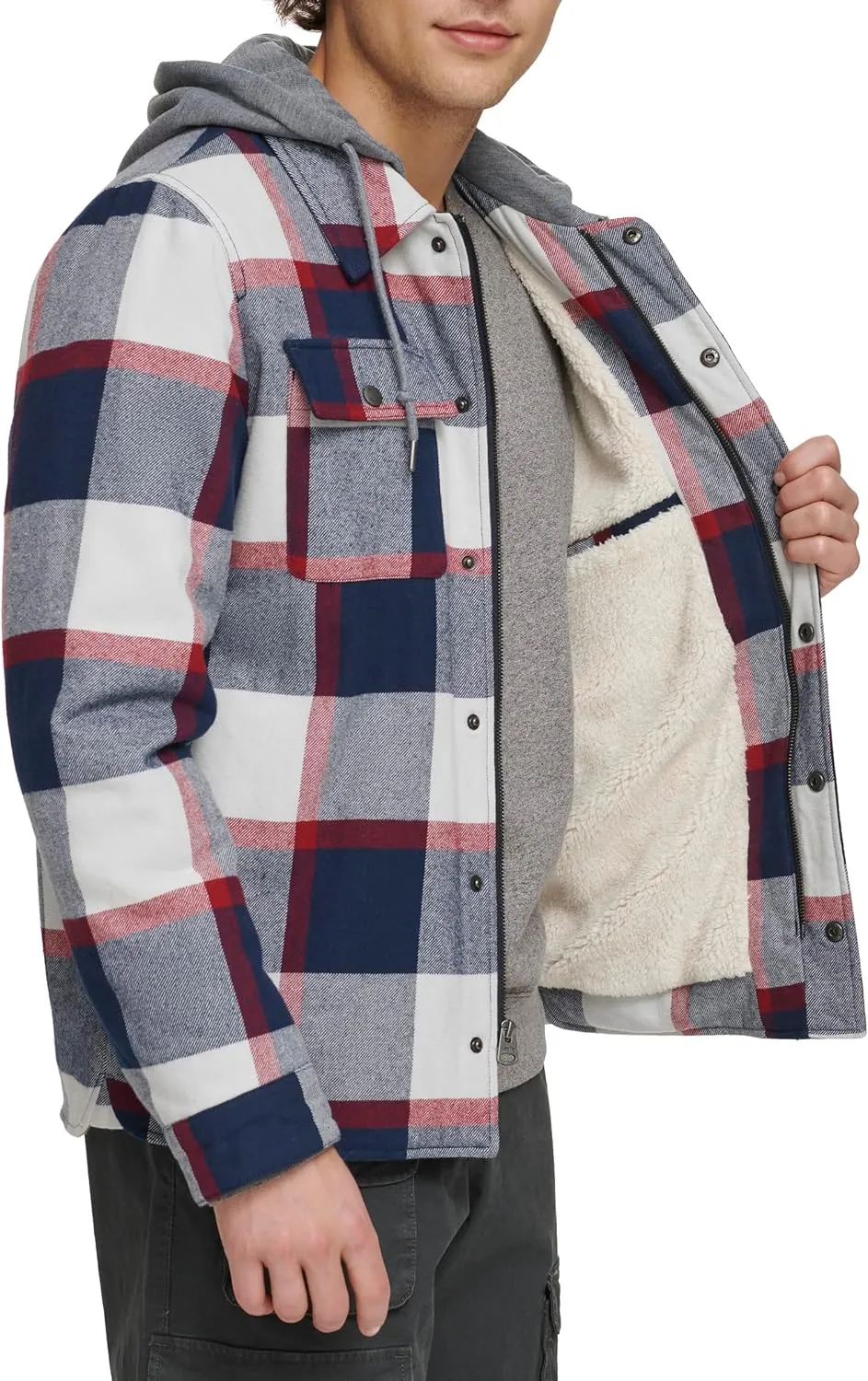 Levi's Men's Plaid Sherpa Lined Hooded Shirt Jacket (Regular & Big & Tall Sizes)