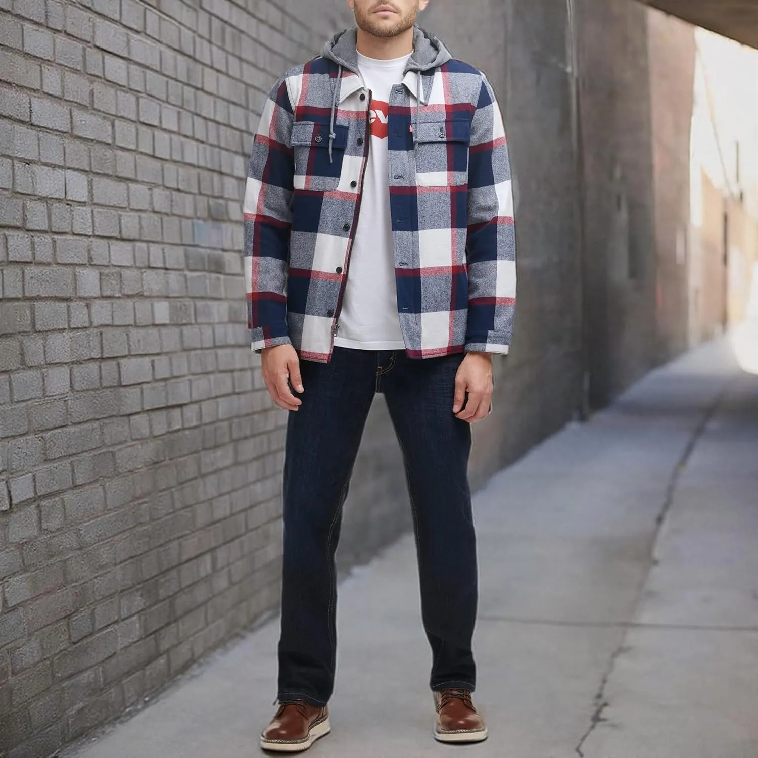 Levi's Men's Plaid Sherpa Lined Hooded Shirt Jacket (Regular & Big & Tall Sizes)