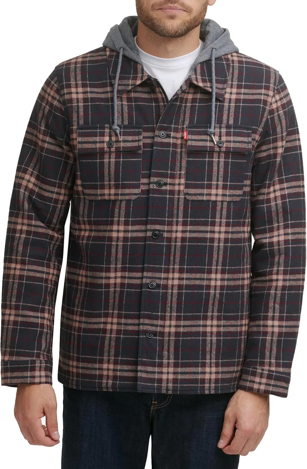 Levi's Men's Plaid Sherpa Lined Hooded Shirt Jacket (Regular & Big & Tall Sizes)