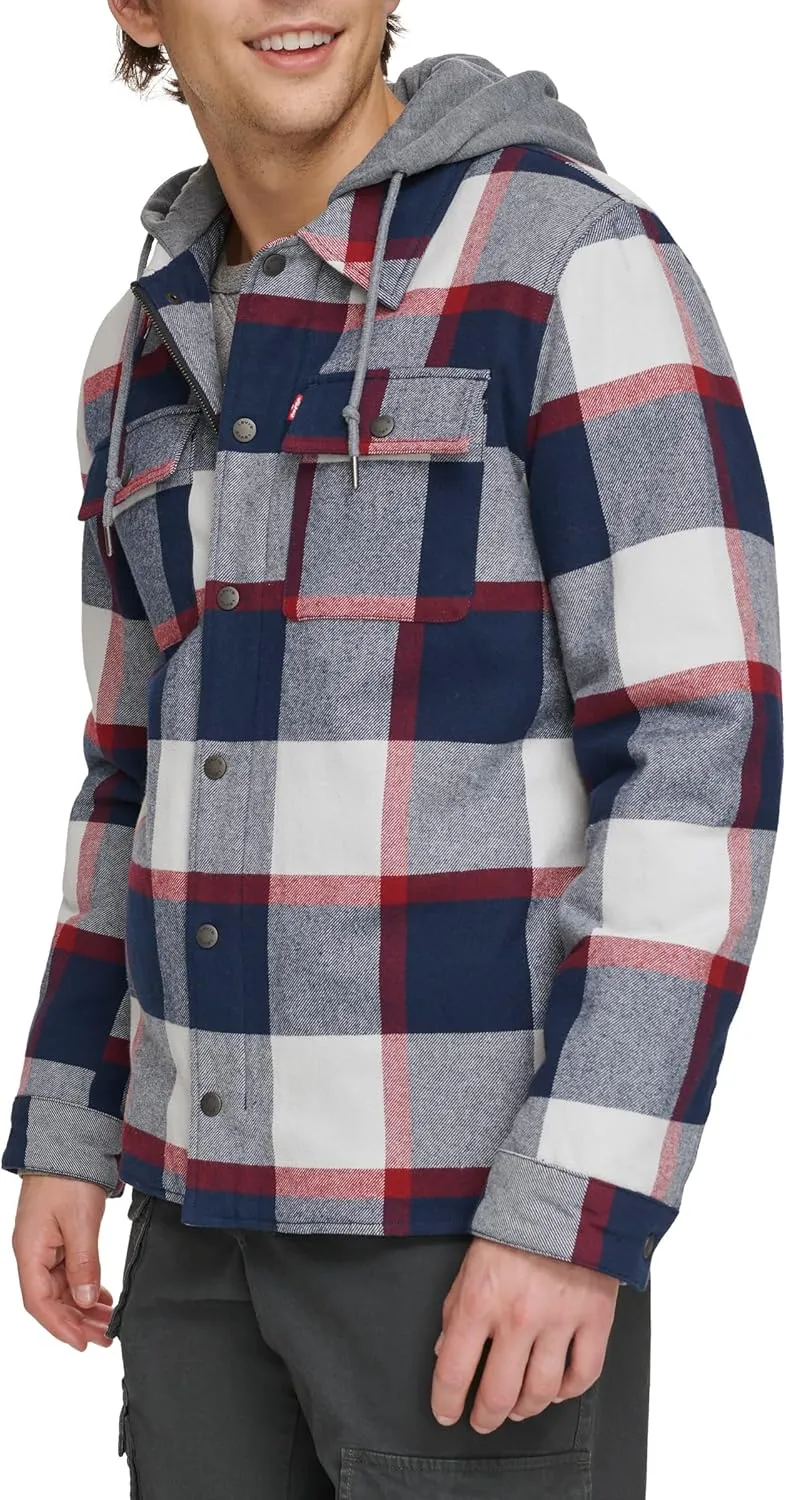 Levi's Men's Plaid Sherpa Lined Hooded Shirt Jacket (Regular & Big & Tall Sizes)