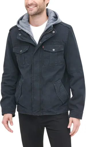 Levi's Men's Washed Cotton Hooded Military Jacket