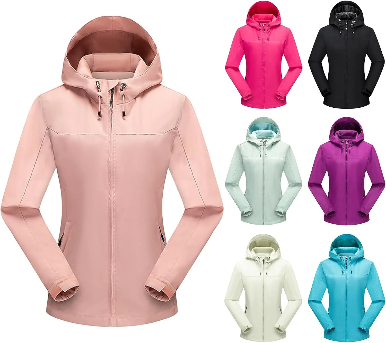 Lightweight Rain Jacket for Women Waterproof Outdoor Hooded Rain Coat Slim Fit Trench Coats Windbreaker Jacket