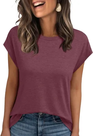 LILLUSORY Womens Casual Summer Tops Cap Sleeve Spring T Shirts Business Dressy Basic Tee Trendy Fashion Clothes 2025