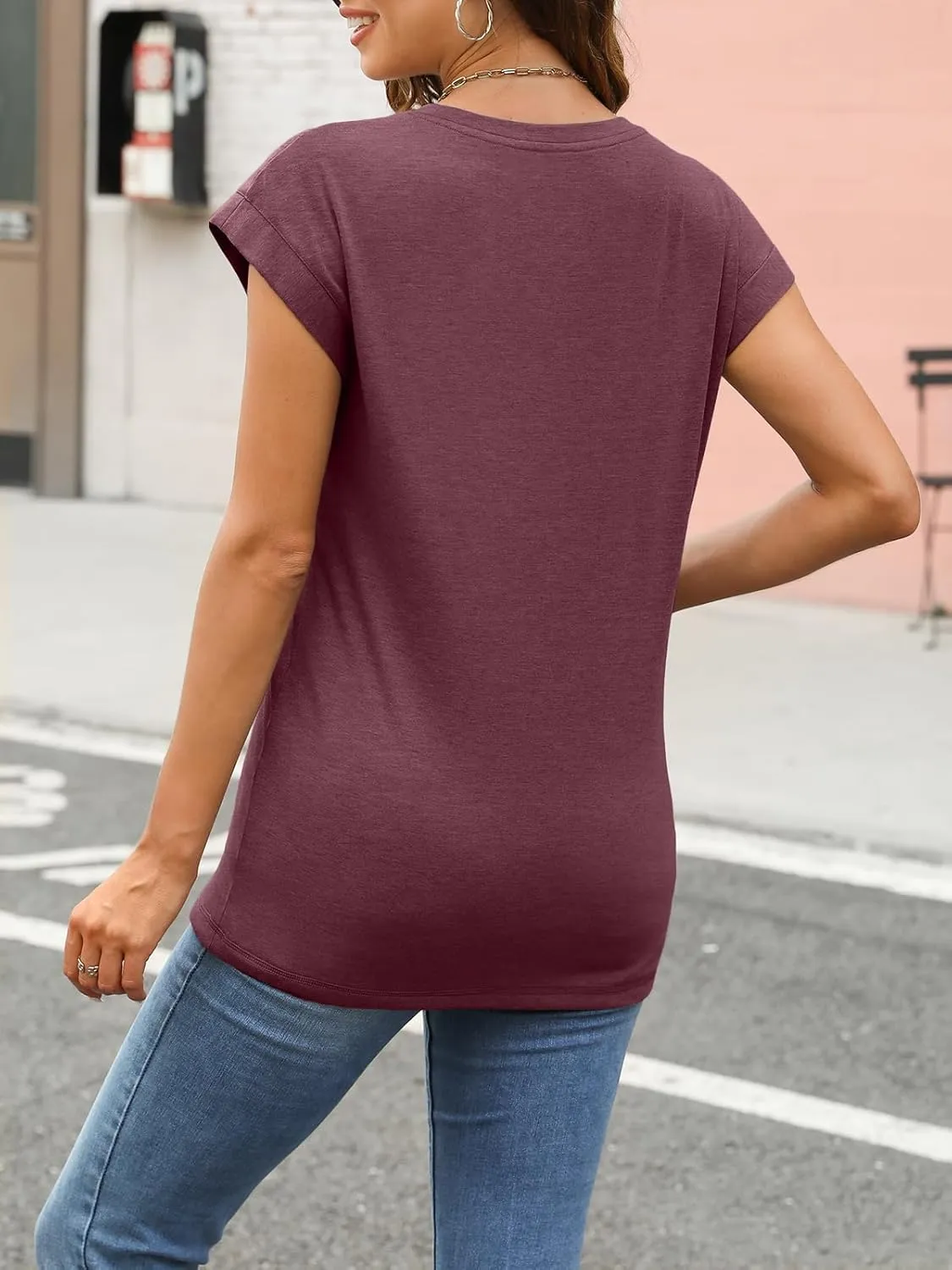 LILLUSORY Womens Casual Summer Tops Cap Sleeve Spring T Shirts Business Dressy Basic Tee Trendy Fashion Clothes 2025