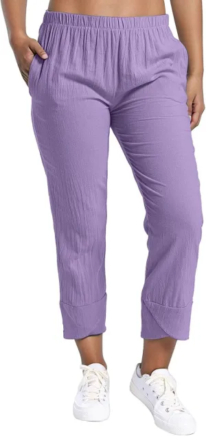 Linen Capri Pants Womens Casual Summer Trendy Elastic Waist Loose Trouser Lounge Athletic Yoga Pants Beach Plus Size