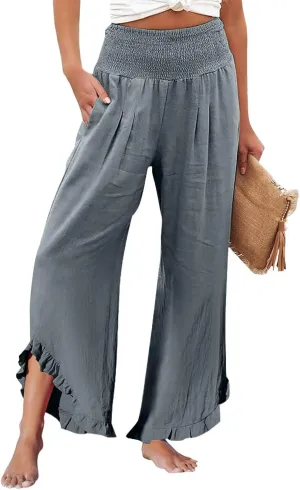 Linen Cotton Cargo Pants Slit Baggy Waist,Women's Sweatpants Casual, High Waisted Straight Leg Work