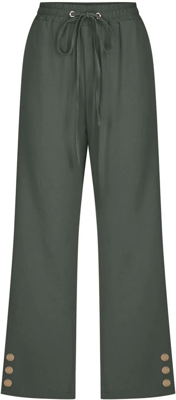 Linen Pants Cropped Pants Cotton Elastic Waist Straight Leg Trousers Casual Summer Beach Lounge Trousers