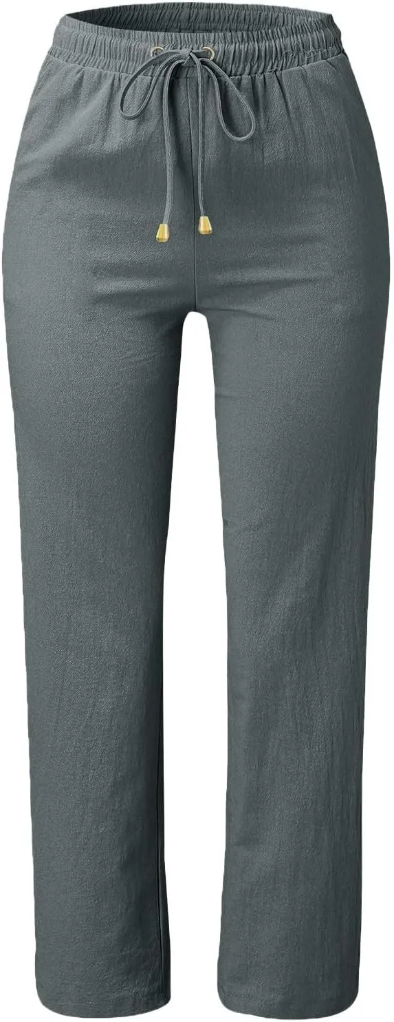 Linen Pants for Women 2025 Summer Drawstring Pants Casual Loose Wide Leg Lounge Trousers for Beach Travel Vacation