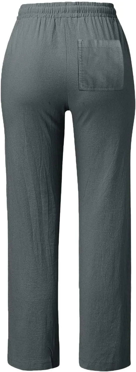 Linen Pants for Women 2025 Summer Drawstring Pants Casual Loose Wide Leg Lounge Trousers for Beach Travel Vacation