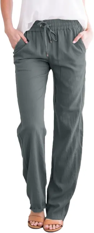Linen Pants for Women 2025 Summer Drawstring Pants Casual Loose Wide Leg Lounge Trousers for Beach Travel Vacation