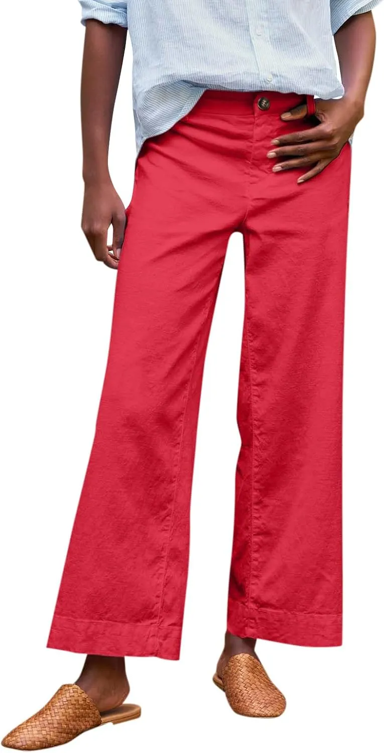 Linen Pants for Women, Linen Casual Pants Straight Leg Peasant Striped Side