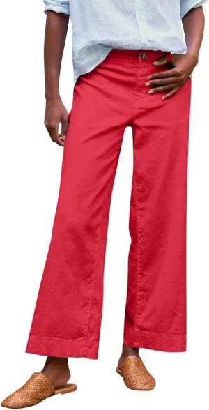 Linen Pants for Women, Linen Casual Pants Straight Leg Peasant Striped Side