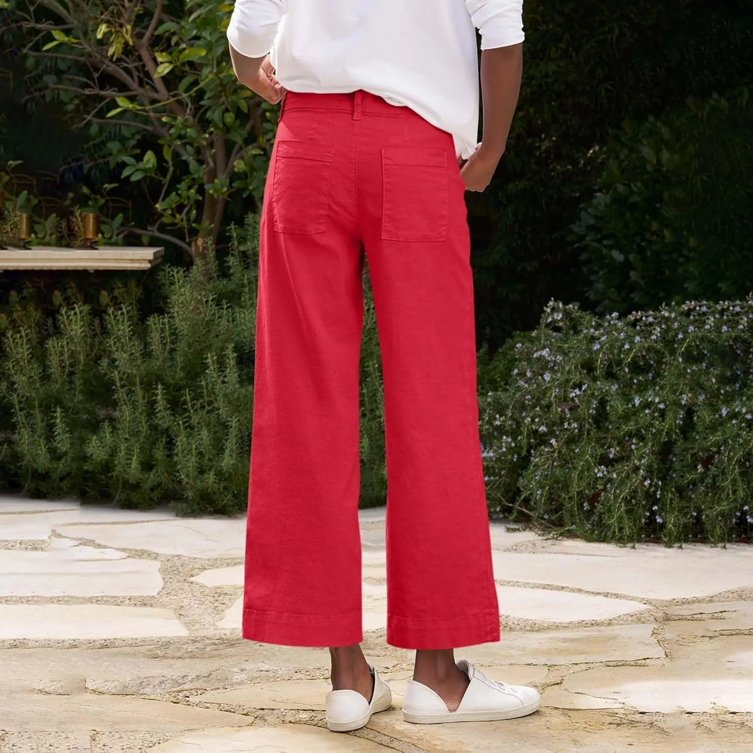 Linen Pants for Women, Linen Casual Pants Straight Leg Peasant Striped Side