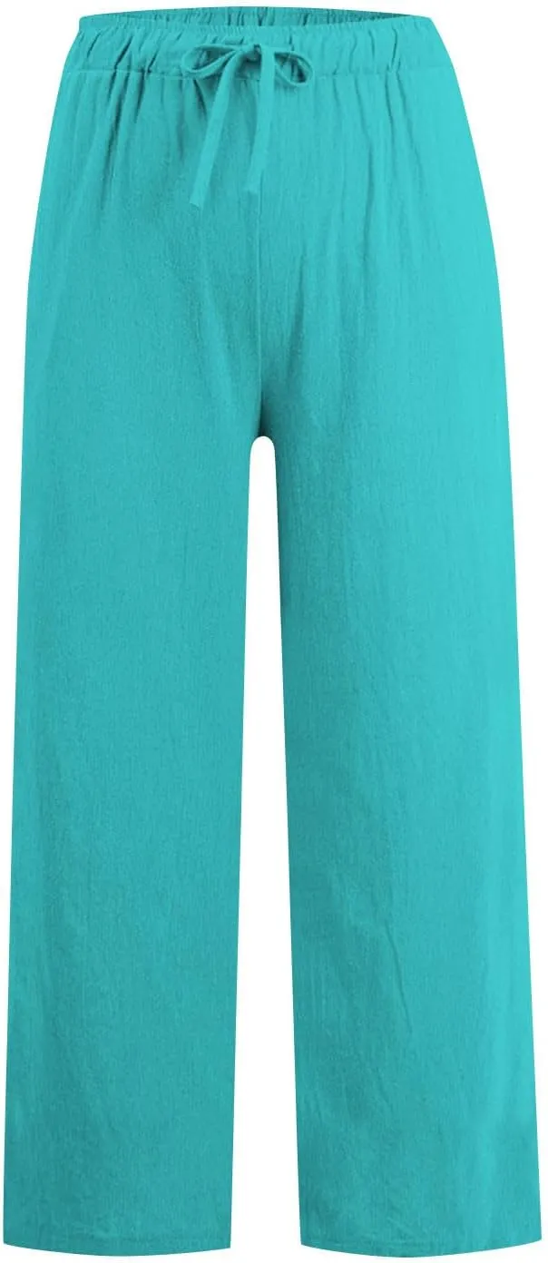 Linen Pants for Women Summer Boho Wide Leg Trouser High Waist Casual Lounge Pant Beach Travel Vacation Outfits