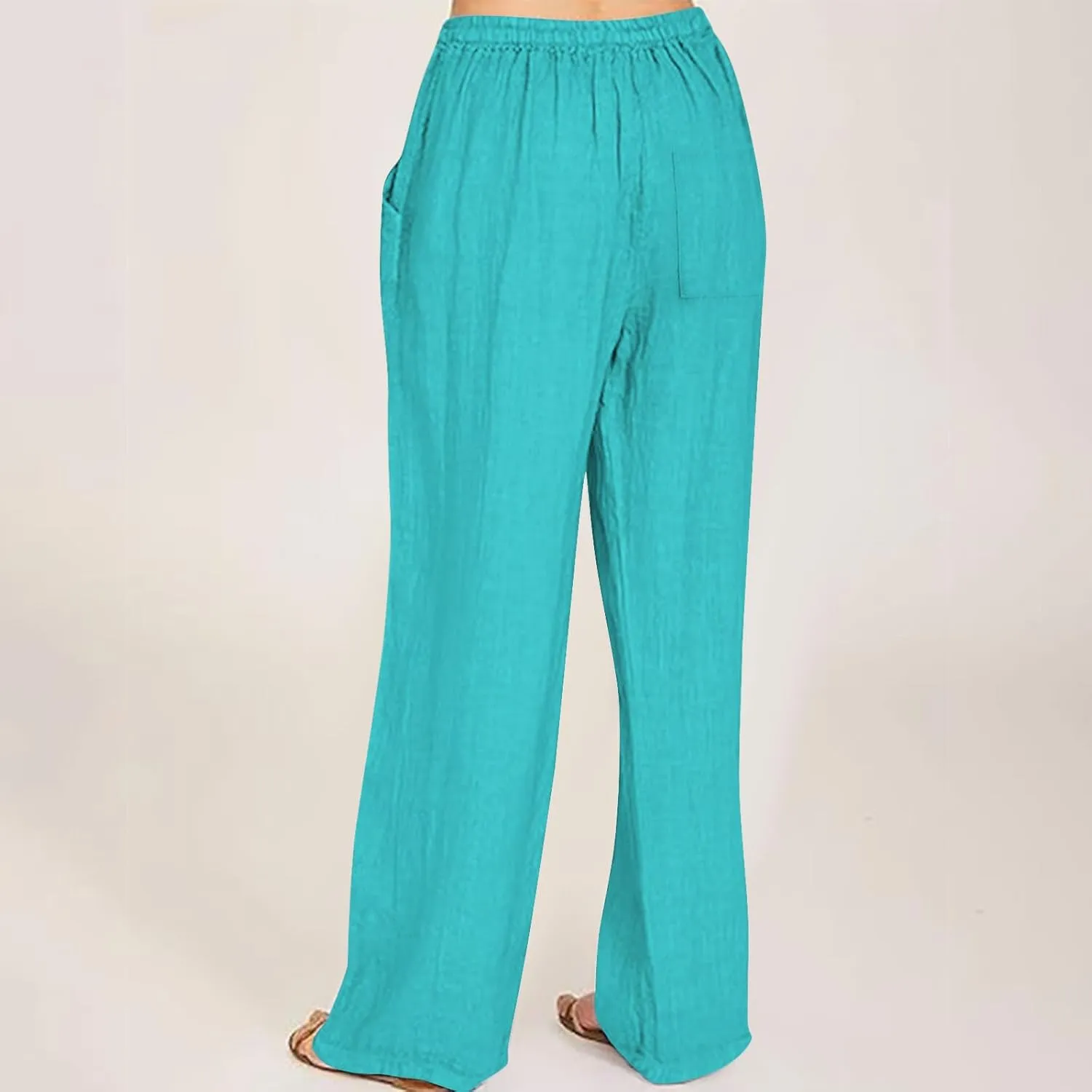 Linen Pants for Women Summer Boho Wide Leg Trouser High Waist Casual Lounge Pant Beach Travel Vacation Outfits