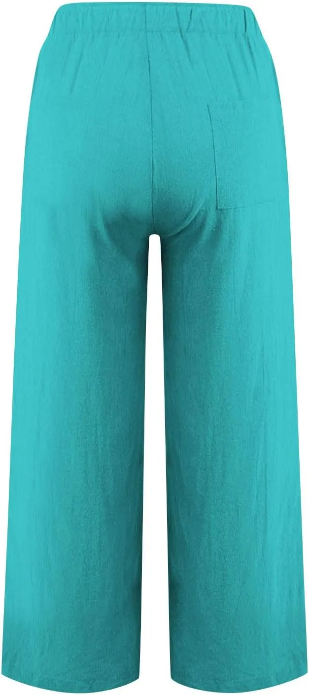 Linen Pants for Women Summer Boho Wide Leg Trouser High Waist Casual Lounge Pant Beach Travel Vacation Outfits