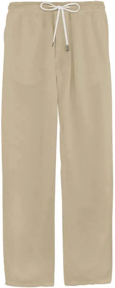 Linen Pants Men Summer Beach Slacks Casual Basic Plain Straight Leg Trousers Open Bottom Vacation Drawstring Pants