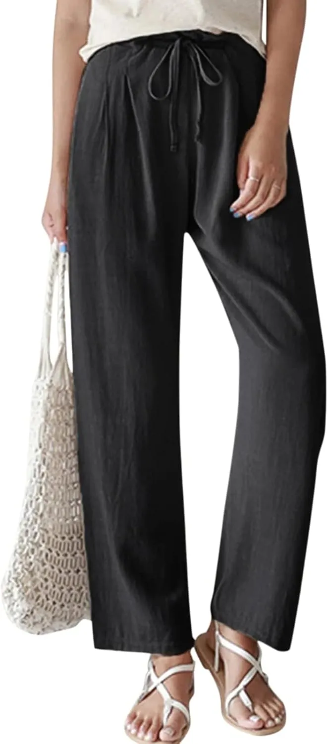 Linen Trouser Summer Wide Leg Linen Pants for Women Work Wide Leg Cotton Lounge Pant Petite