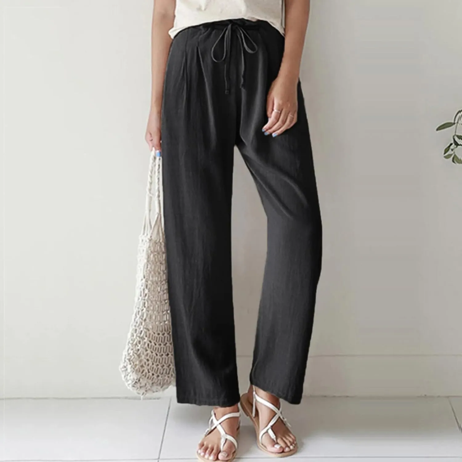 Linen Trouser Summer Wide Leg Linen Pants for Women Work Wide Leg Cotton Lounge Pant Petite