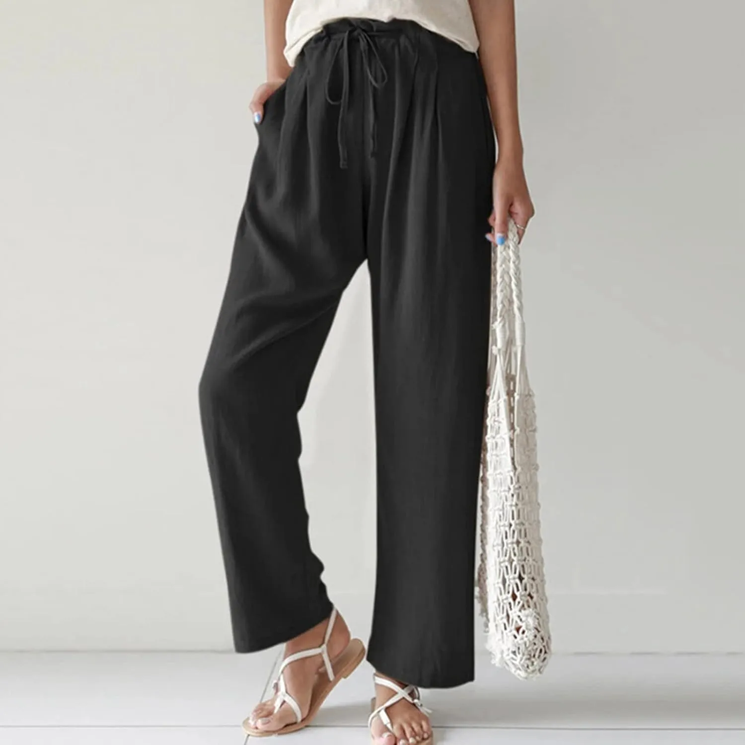 Linen Trouser Summer Wide Leg Linen Pants for Women Work Wide Leg Cotton Lounge Pant Petite