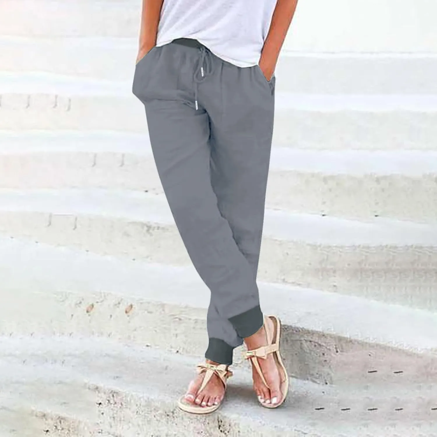 Linen Trouser Summer Wide Leg Linen Pants for Women Work Wide Leg Cotton Lounge Pant Petite
